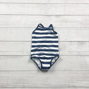 Hanna Andersson Toddler Girl One Piece Swimsuit Blue White Striped NEW 2T